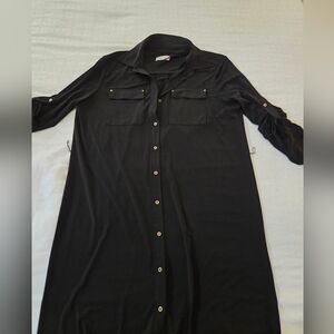 Calvin Klein Rolled Sleeve Shirtdress Gold Buttons No Belt